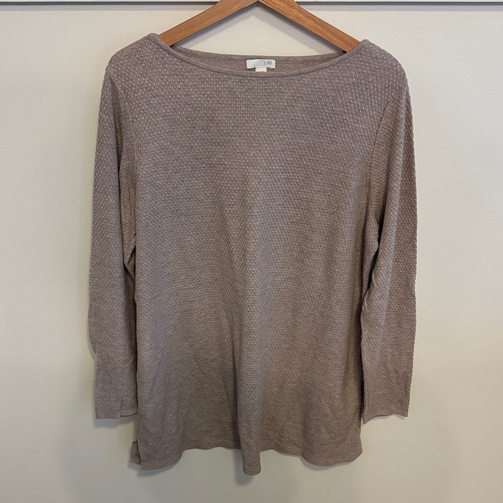 J.Jill Women’s Textured Knit Tunic Top Long Sleeve Neutral Taupe NWOT Size L